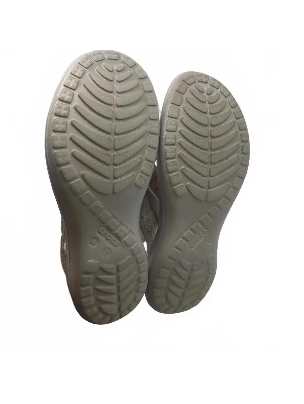Crocs Capri V Strappy Flip Flops White Silver Shimmer Sandals Women's Size 10